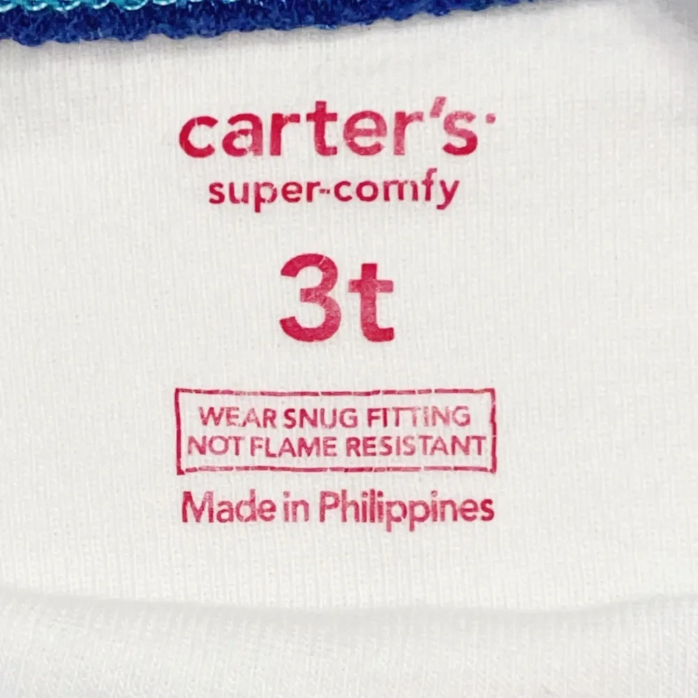 CARTER'S Boy's Blue And White Graphic Short Sleeve Pajama Top 3T